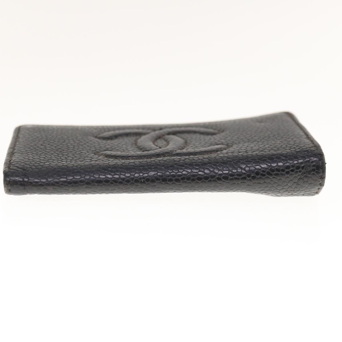 CHANEL Key Case Caviar Skin Black CC Auth ac2639