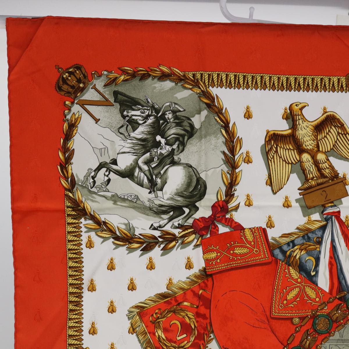 HERMES Carre 90 NAPOLEON Scarf Silk Orange Auth ac2643