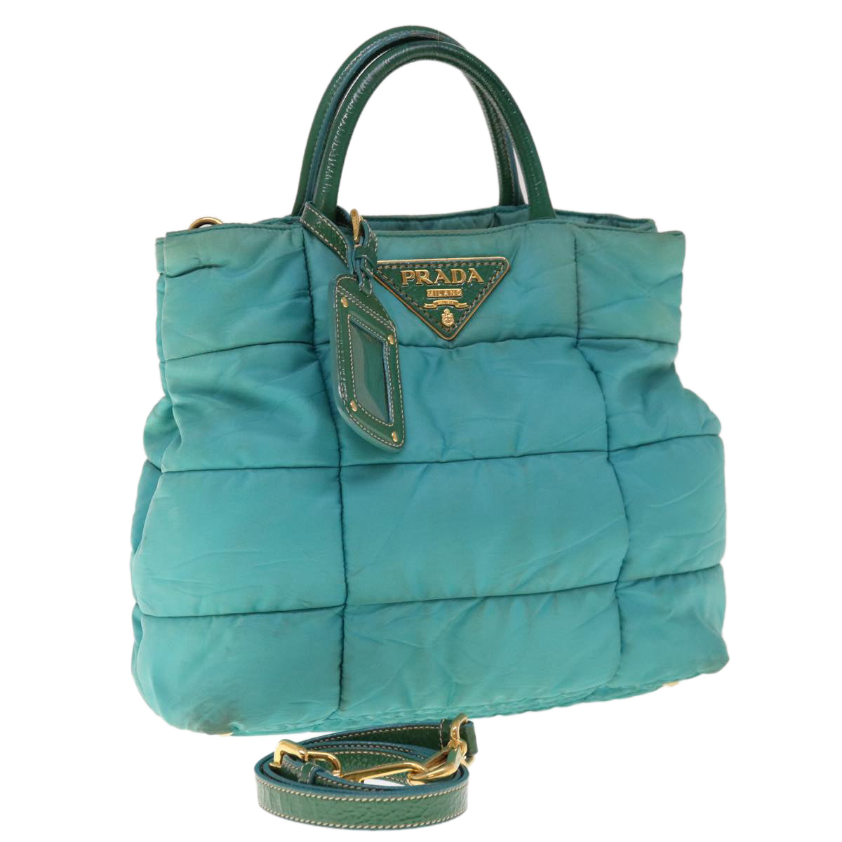 PRADA Hand Bag Nylon 2way Turquoise Blue Auth ac2661