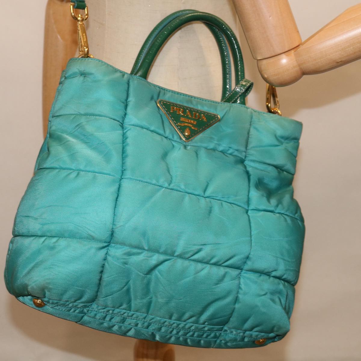 PRADA Hand Bag Nylon 2way Turquoise Blue Auth ac2661