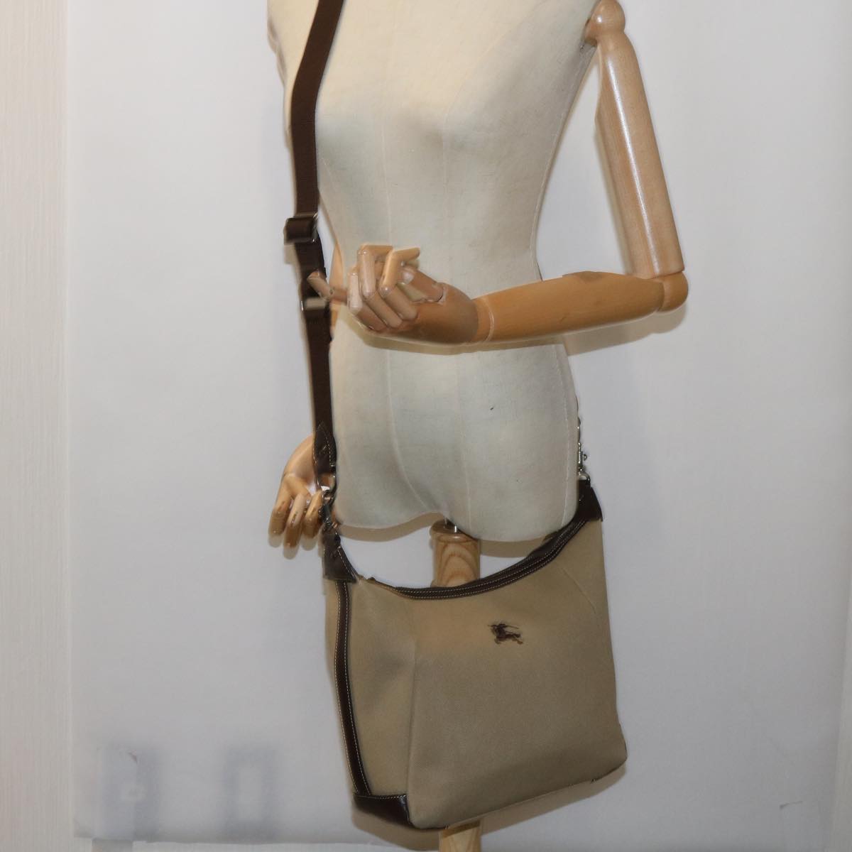 BURBERRY Shoulder Bag Canvas Beige Auth ac2664