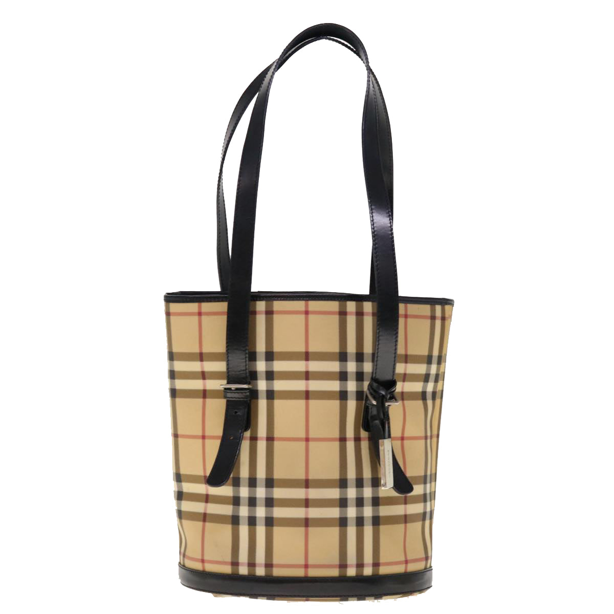 BURBERRY Nova Check Shoulder Bag Coated Canvas Beige Auth ac2665