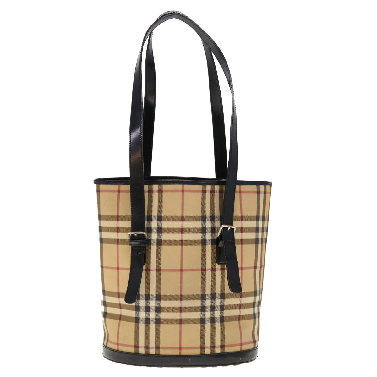 BURBERRY Nova Check Shoulder Bag Coated Canvas Beige Auth ac2665