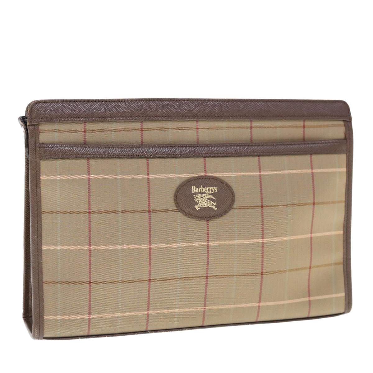 Burberrys Nova Check Clutch Bag Nylon Canvas Beige Auth ac2672