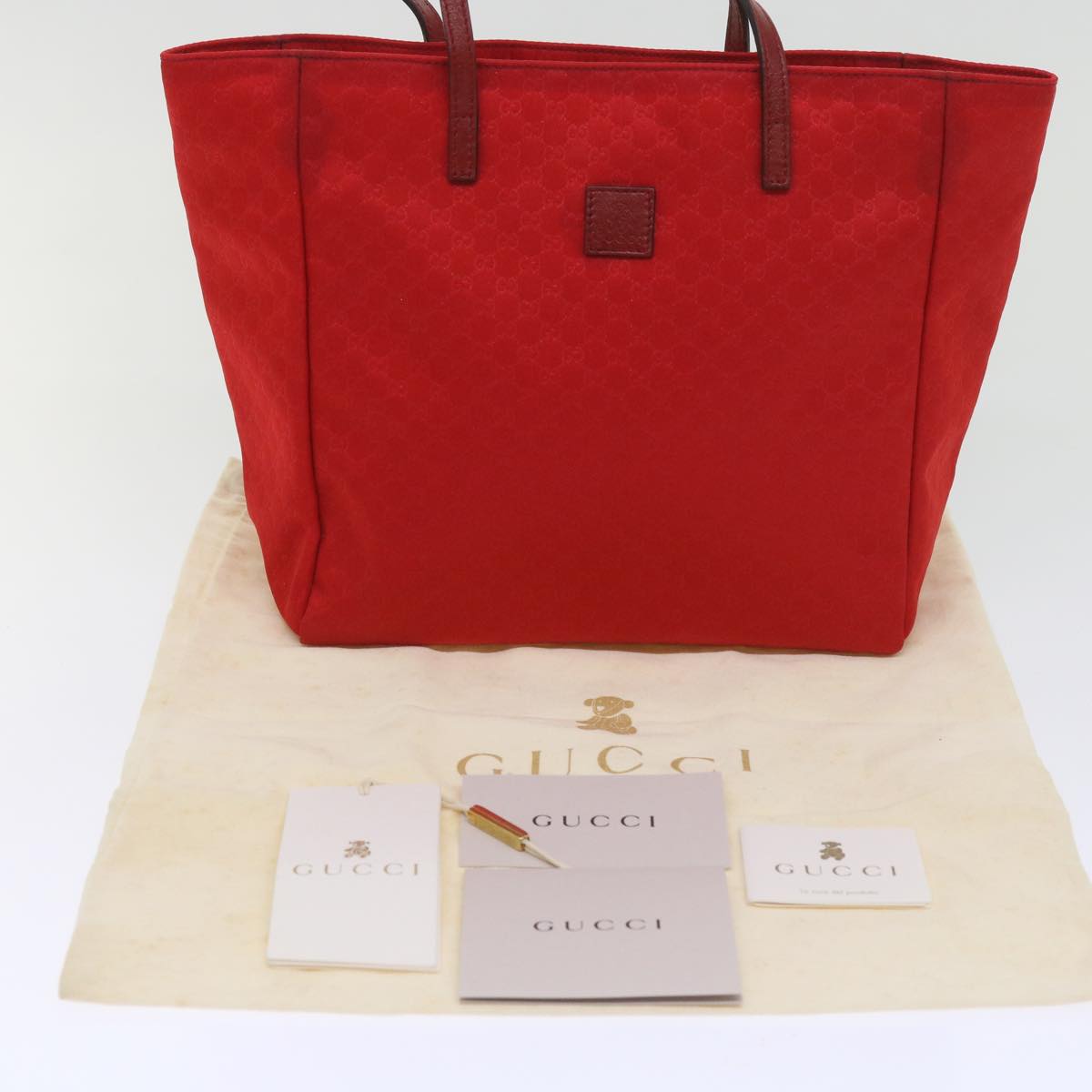 GUCCI Micro GG Canvas Tote Bag Nylon Red 284721 Auth ac2686