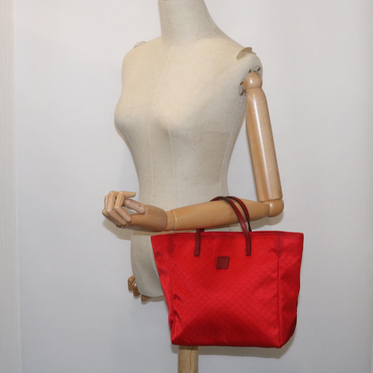 GUCCI Micro GG Canvas Tote Bag Nylon Red 284721 Auth ac2686