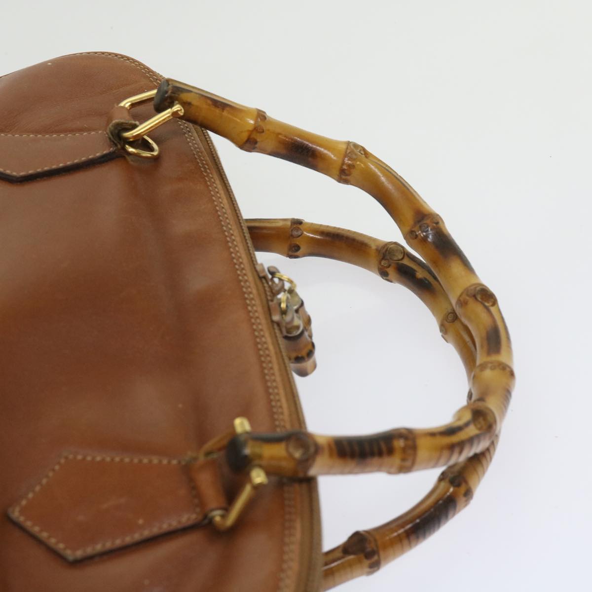 GUCCI Bamboo Hand Bag Leather Brown Auth ac2689