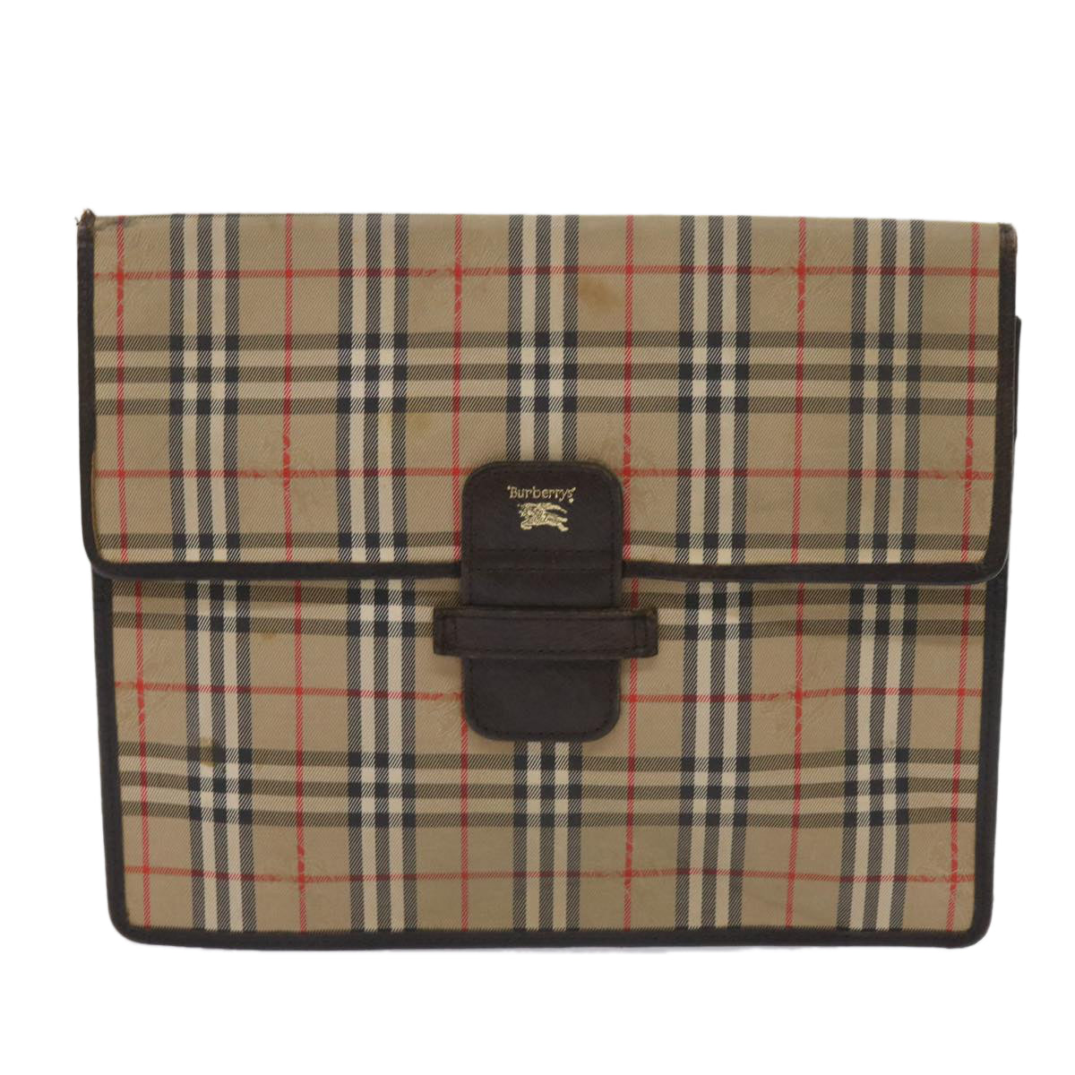 Burberrys Nova Check Clutch Bag Canvas 2Set Beige Brown Auth ac2698