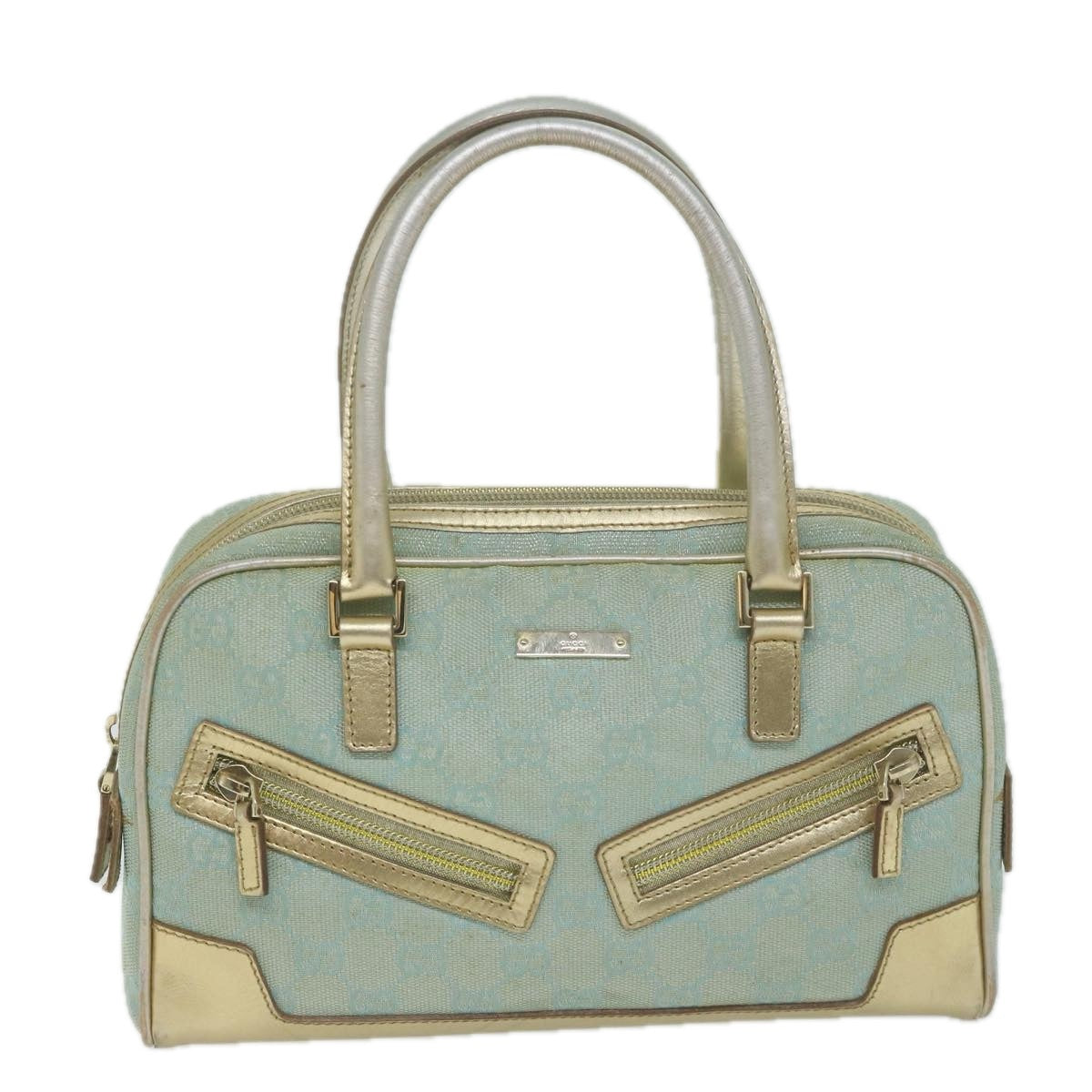 GUCCI GG Canvas Hand Bag Light Blue Gold Tone Auth ac2720