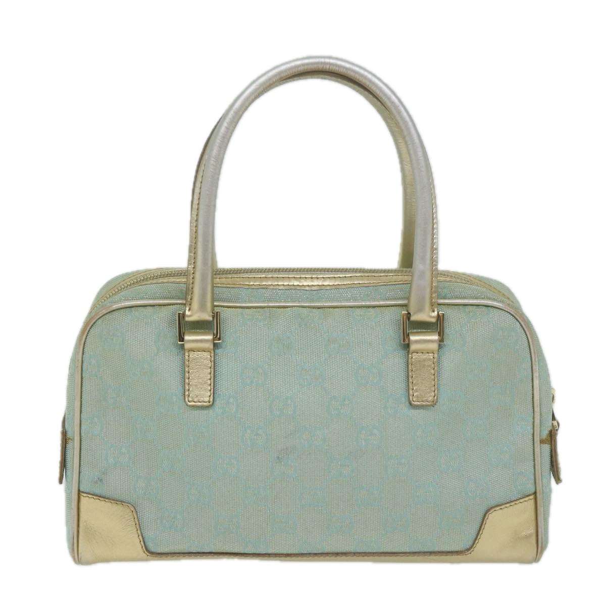 GUCCI GG Canvas Hand Bag Light Blue Gold Tone Auth ac2720