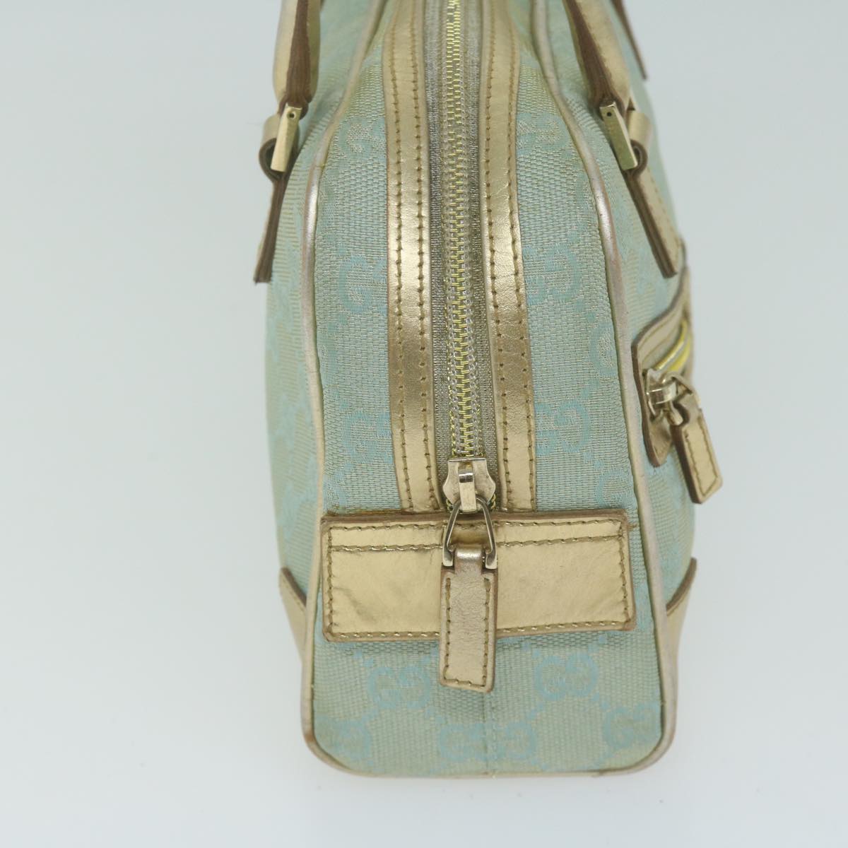 GUCCI GG Canvas Hand Bag Light Blue Gold Tone Auth ac2720