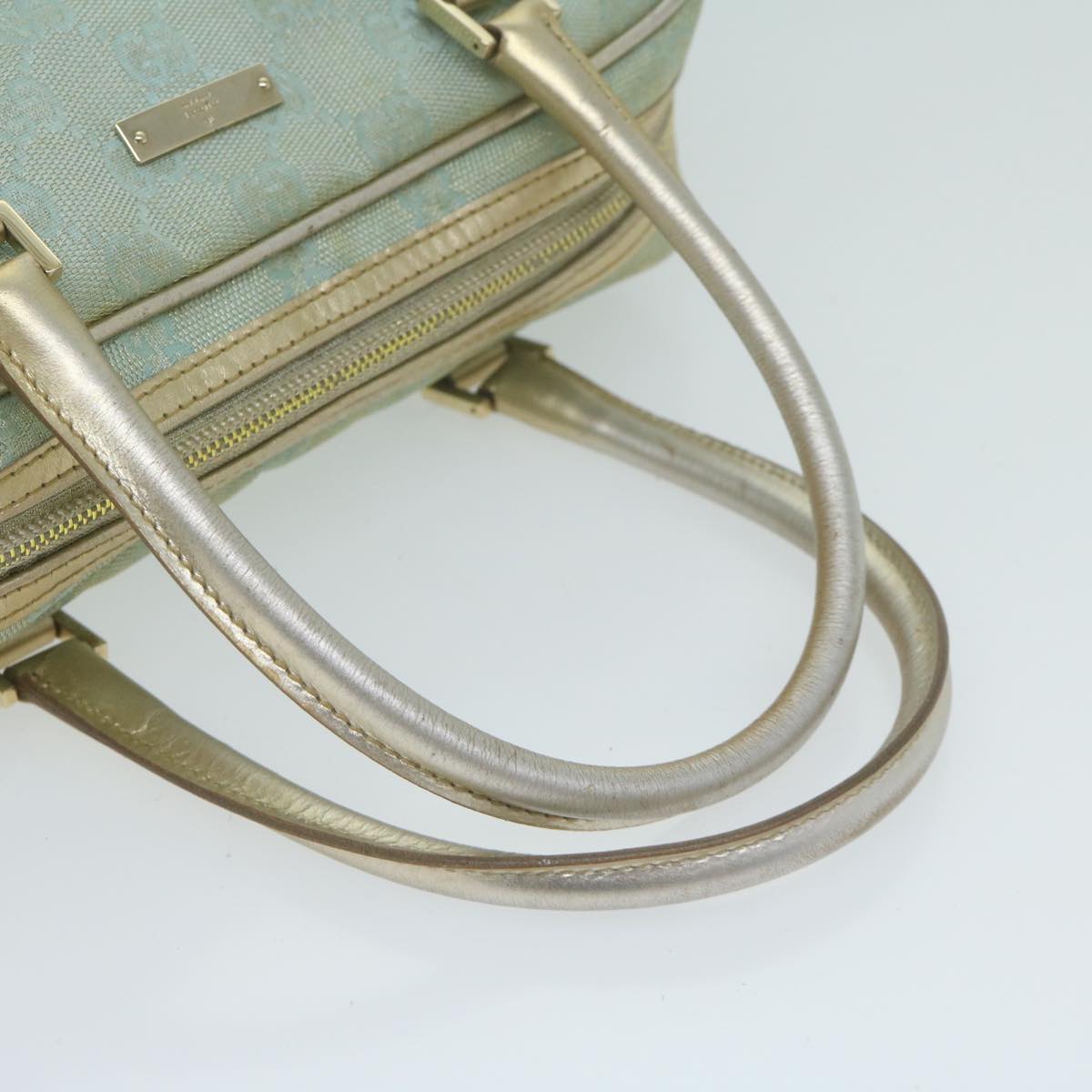 GUCCI GG Canvas Hand Bag Light Blue Gold Tone Auth ac2720