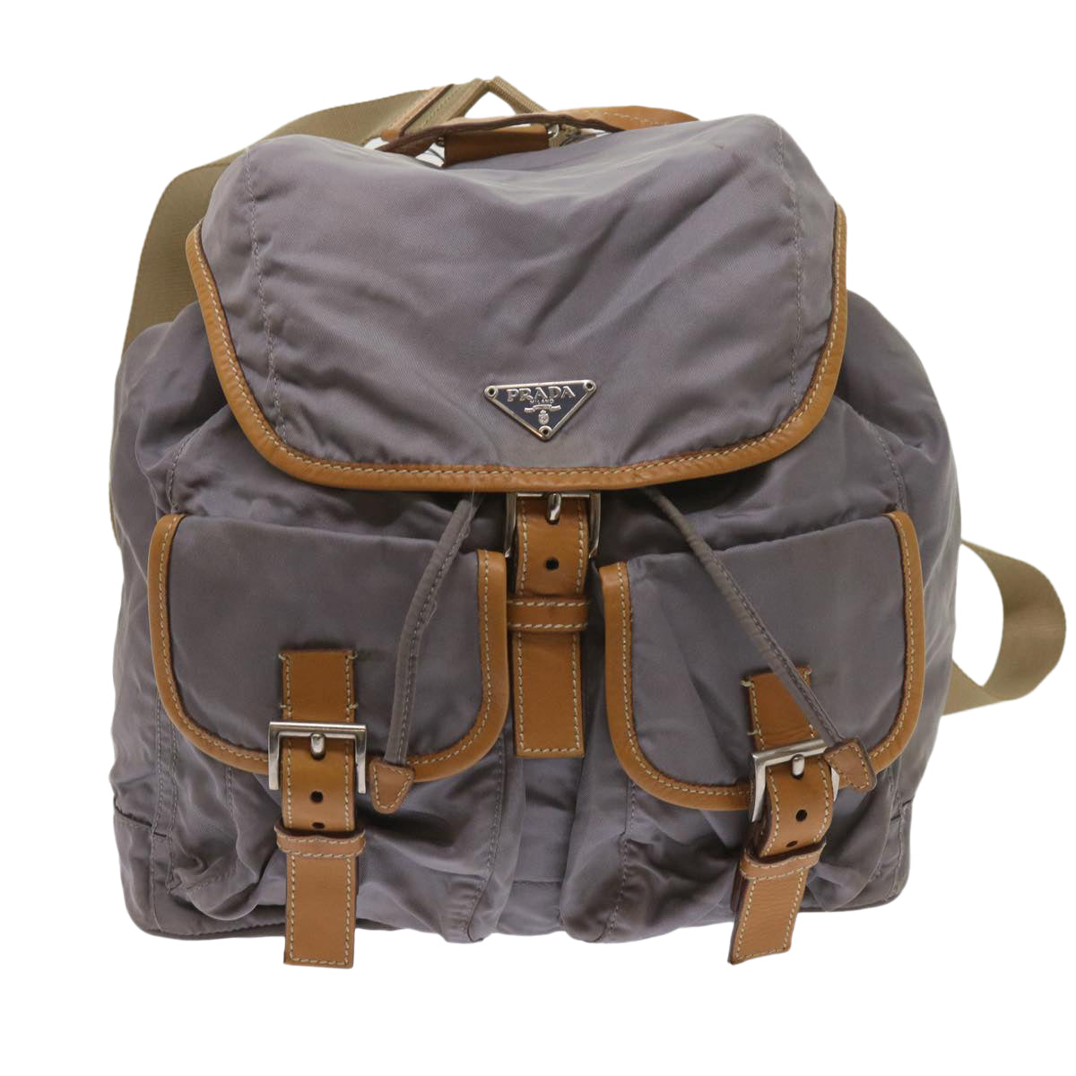 PRADA Backpack Nylon Gray Beige Auth ac2741