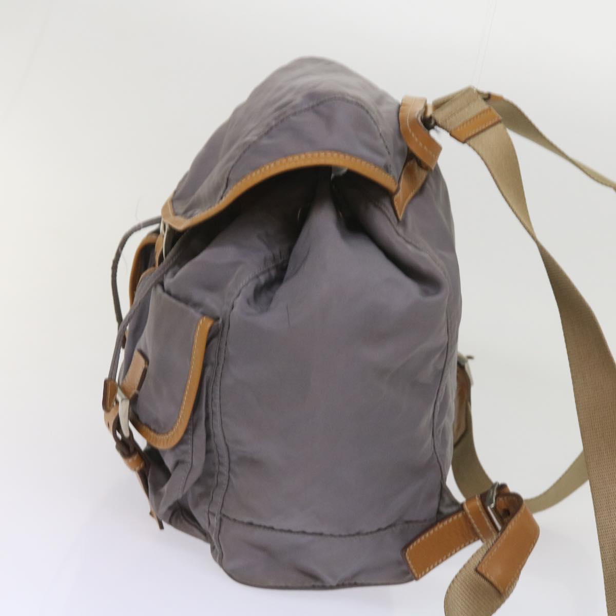 PRADA Backpack Nylon Gray Beige Auth ac2741