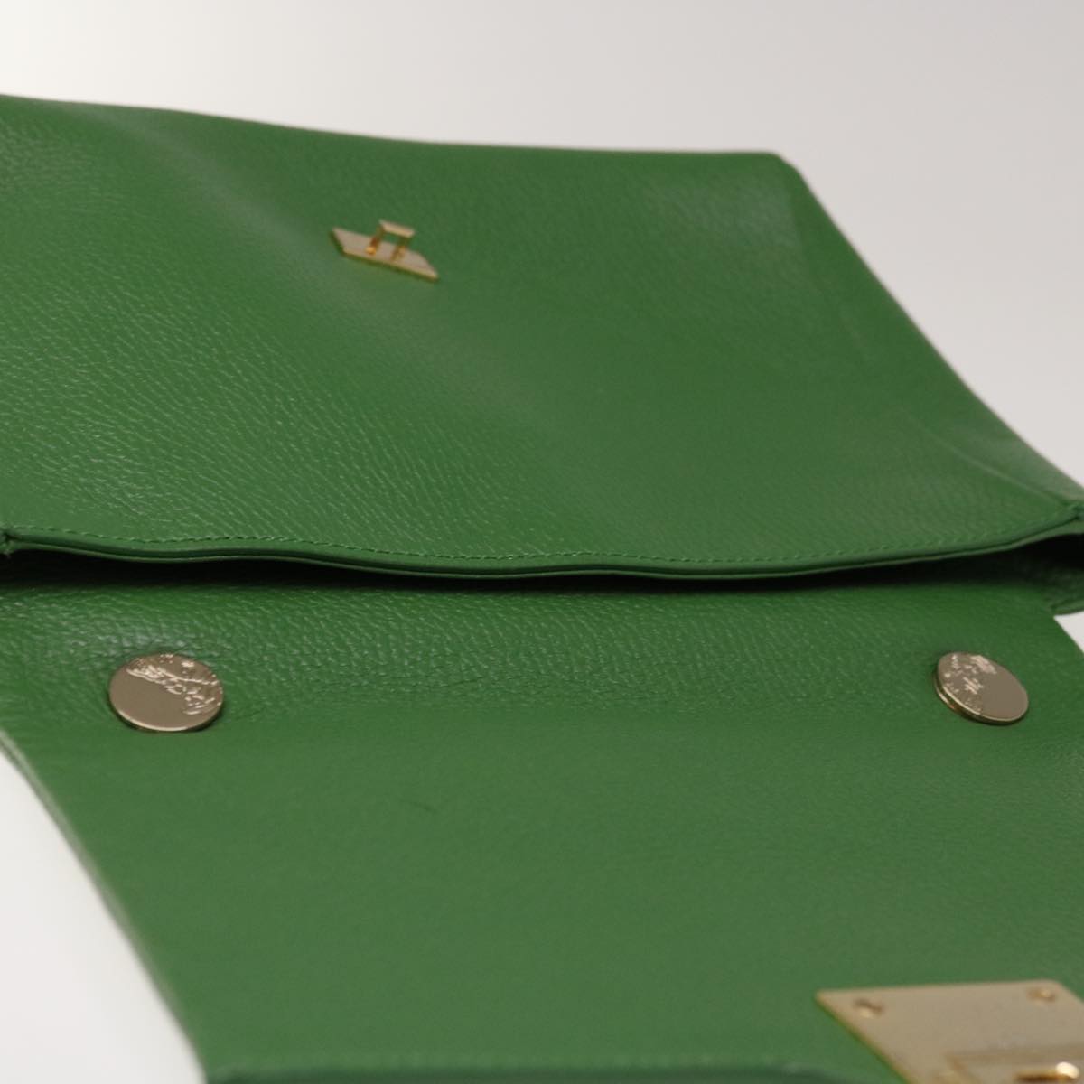 VERSACE Chain Hand Bag Leather Green Auth ac2754