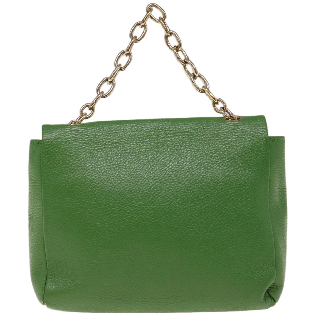 VERSACE Chain Hand Bag Leather Green Auth ac2754