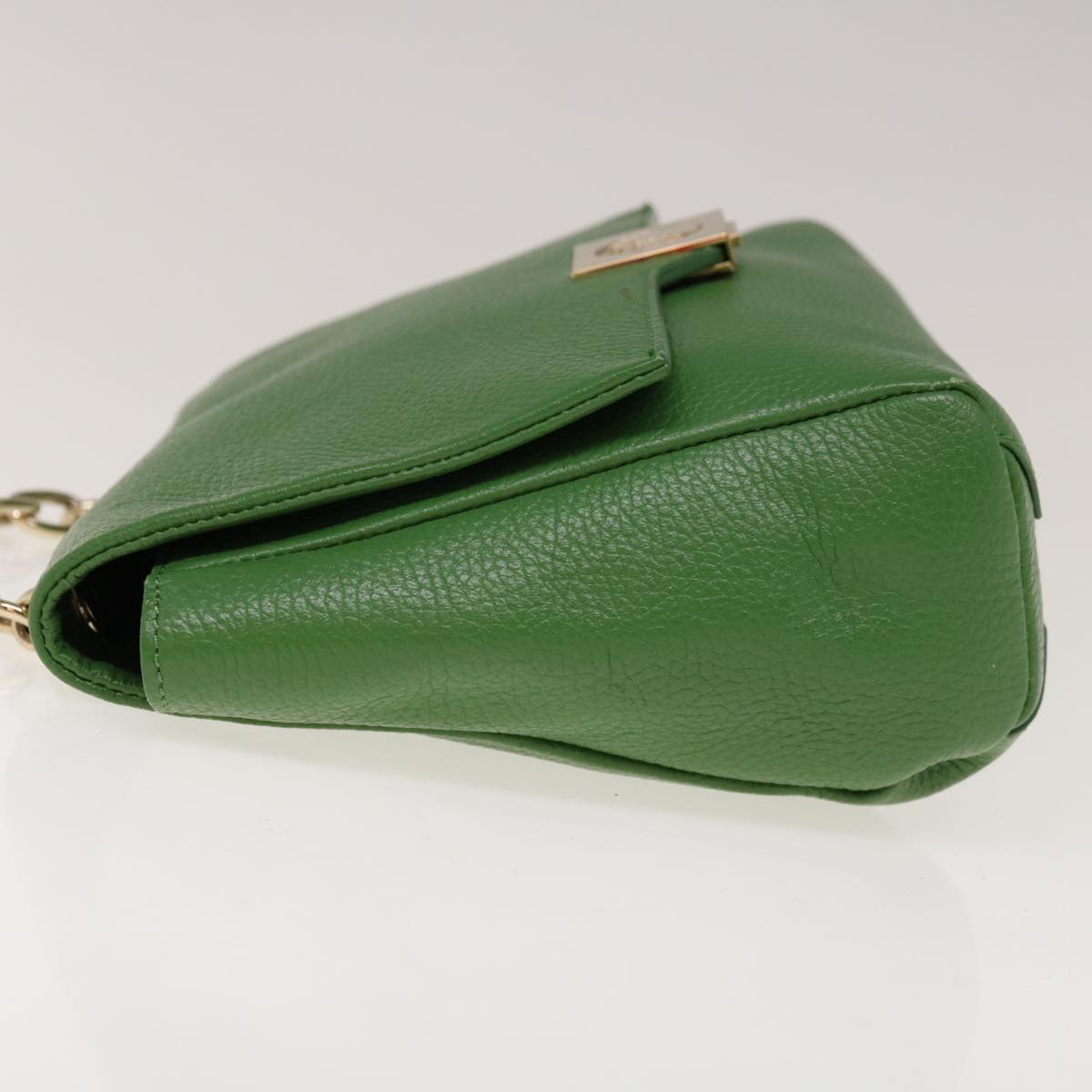 VERSACE Chain Hand Bag Leather Green Auth ac2754