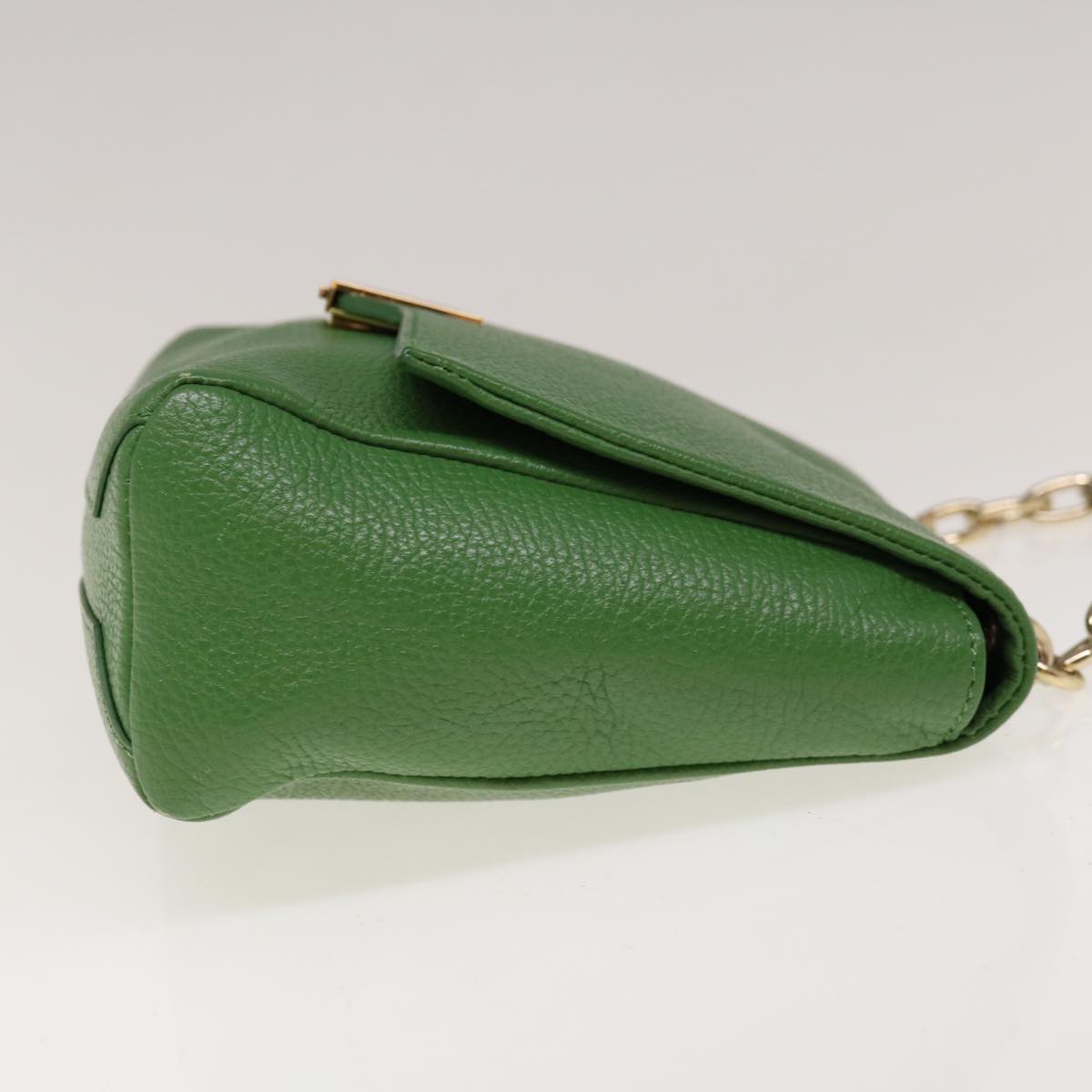 VERSACE Chain Hand Bag Leather Green Auth ac2754