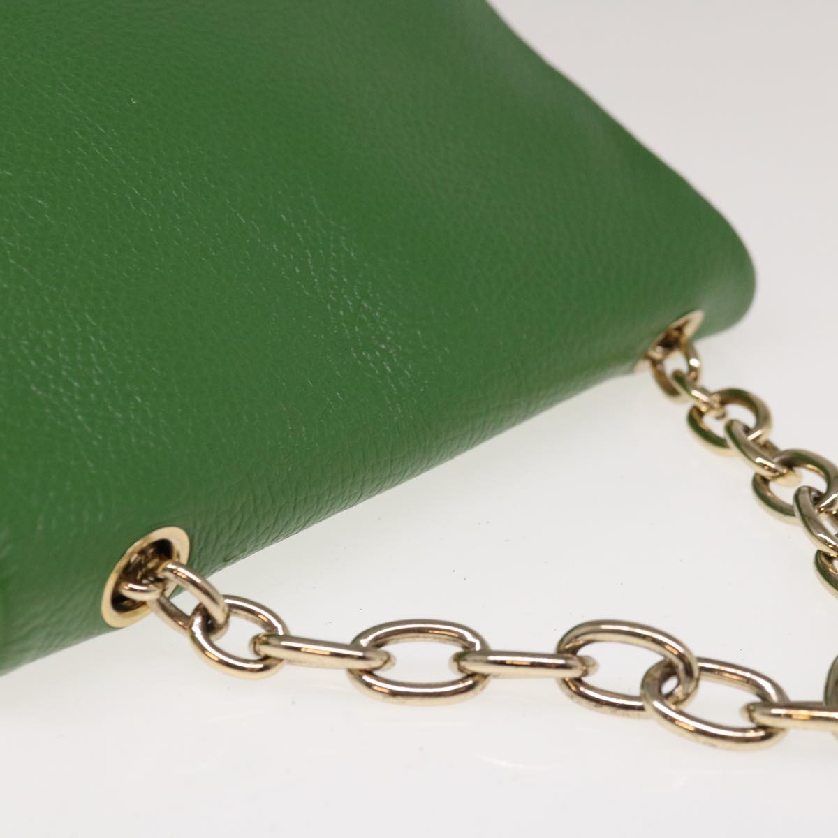 VERSACE Chain Hand Bag Leather Green Auth ac2754