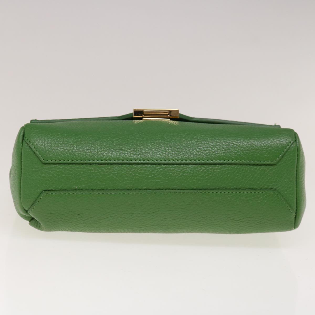 VERSACE Chain Hand Bag Leather Green Auth ac2754