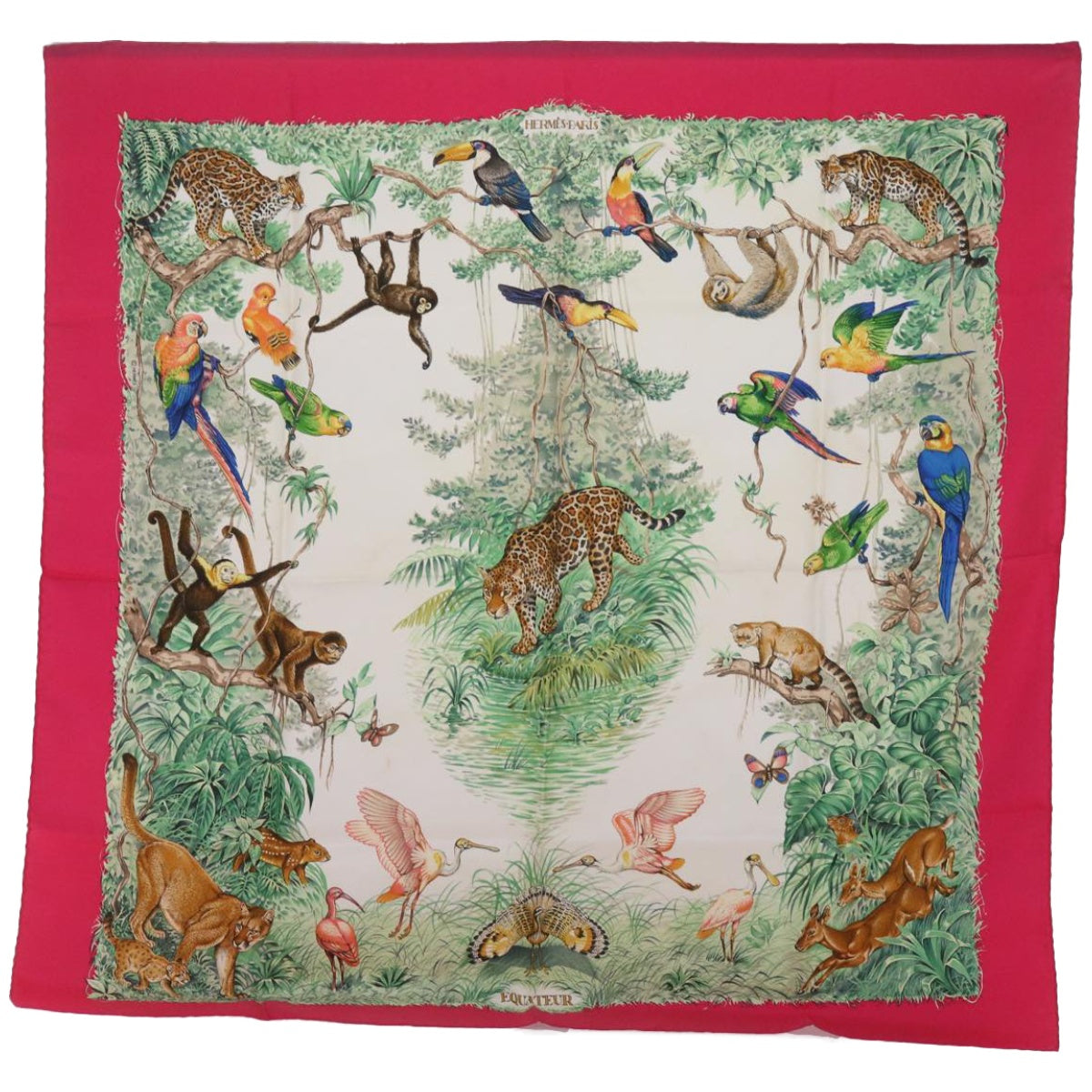 HERMES Carre 90 EQUATEUR Scarf Silk Red Auth ac2758