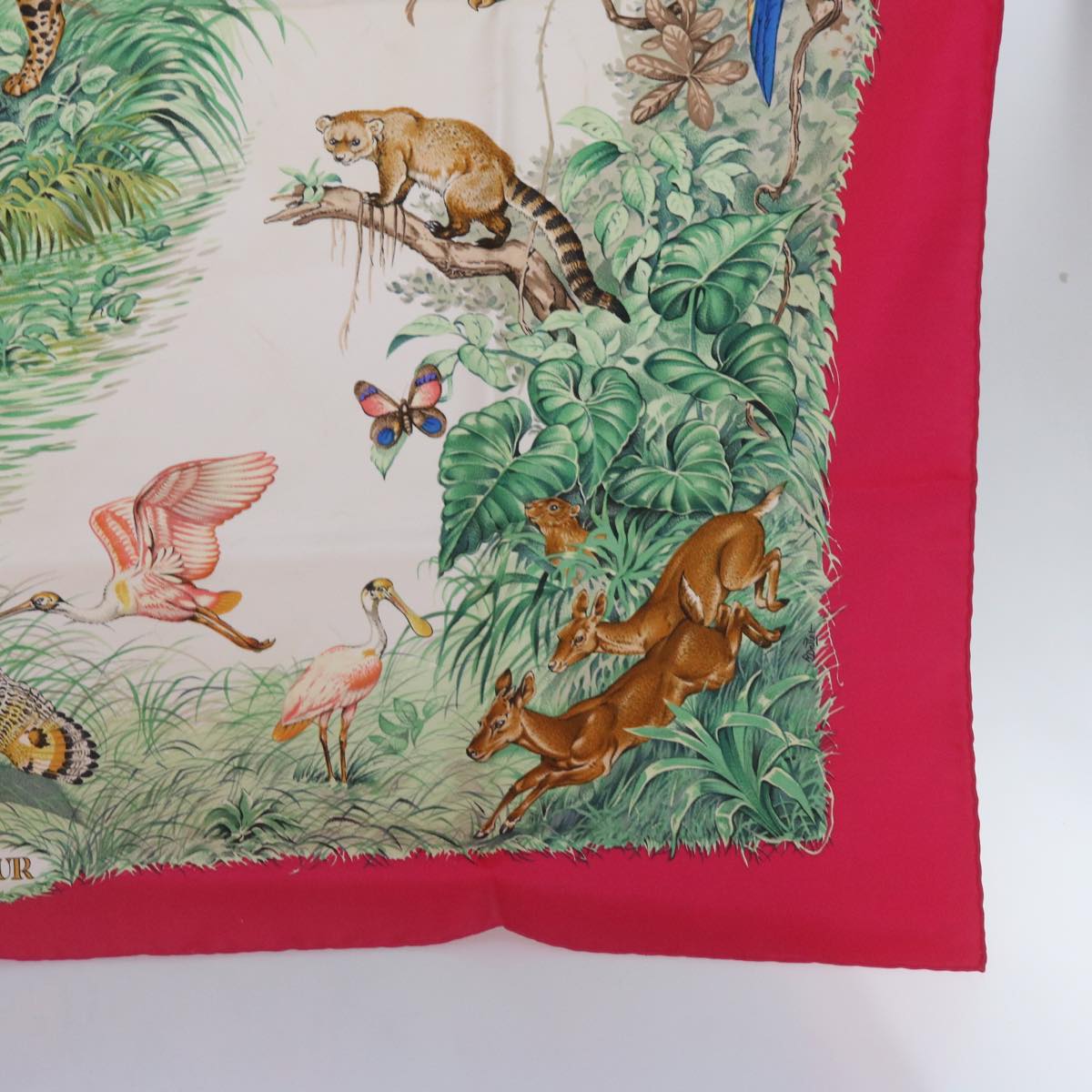 HERMES Carre 90 EQUATEUR Scarf Silk Red Auth ac2758