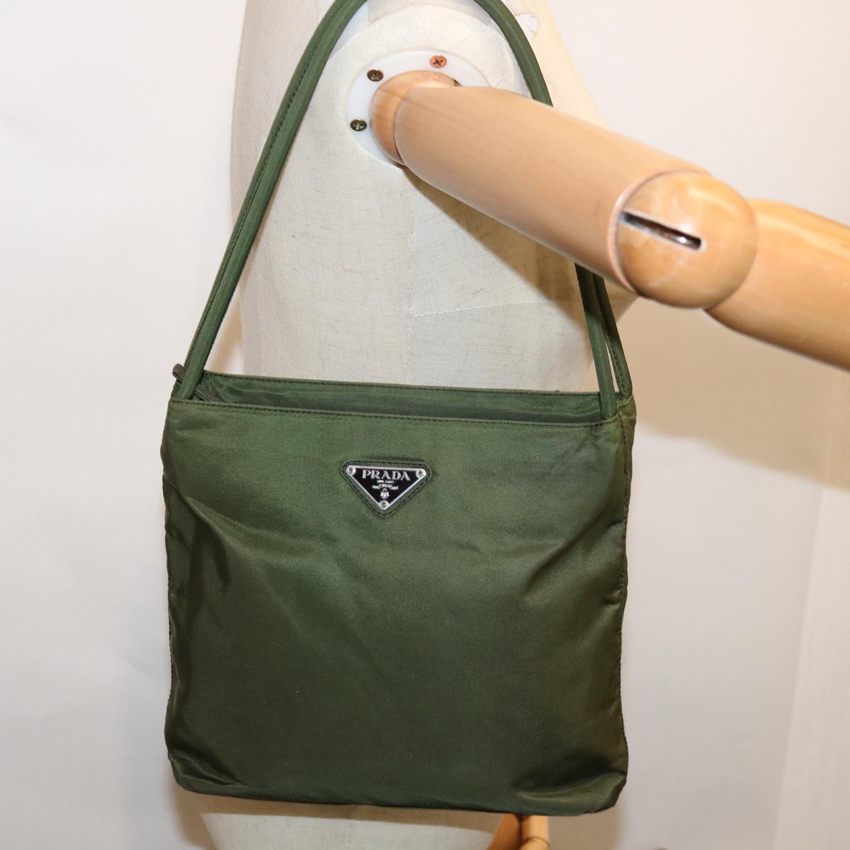 PRADA Tote Bag Nylon Green Auth ac2766