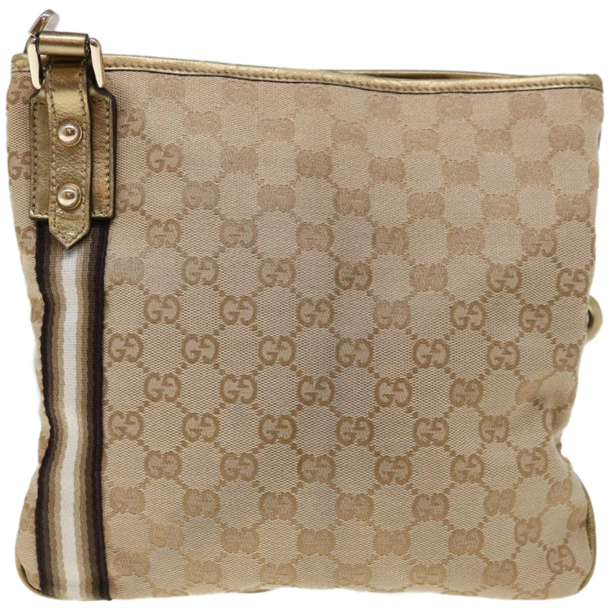 GUCCI GG Canvas Sherry Line Shoulder Bag Beige Black Brown 144388 Auth ac2767