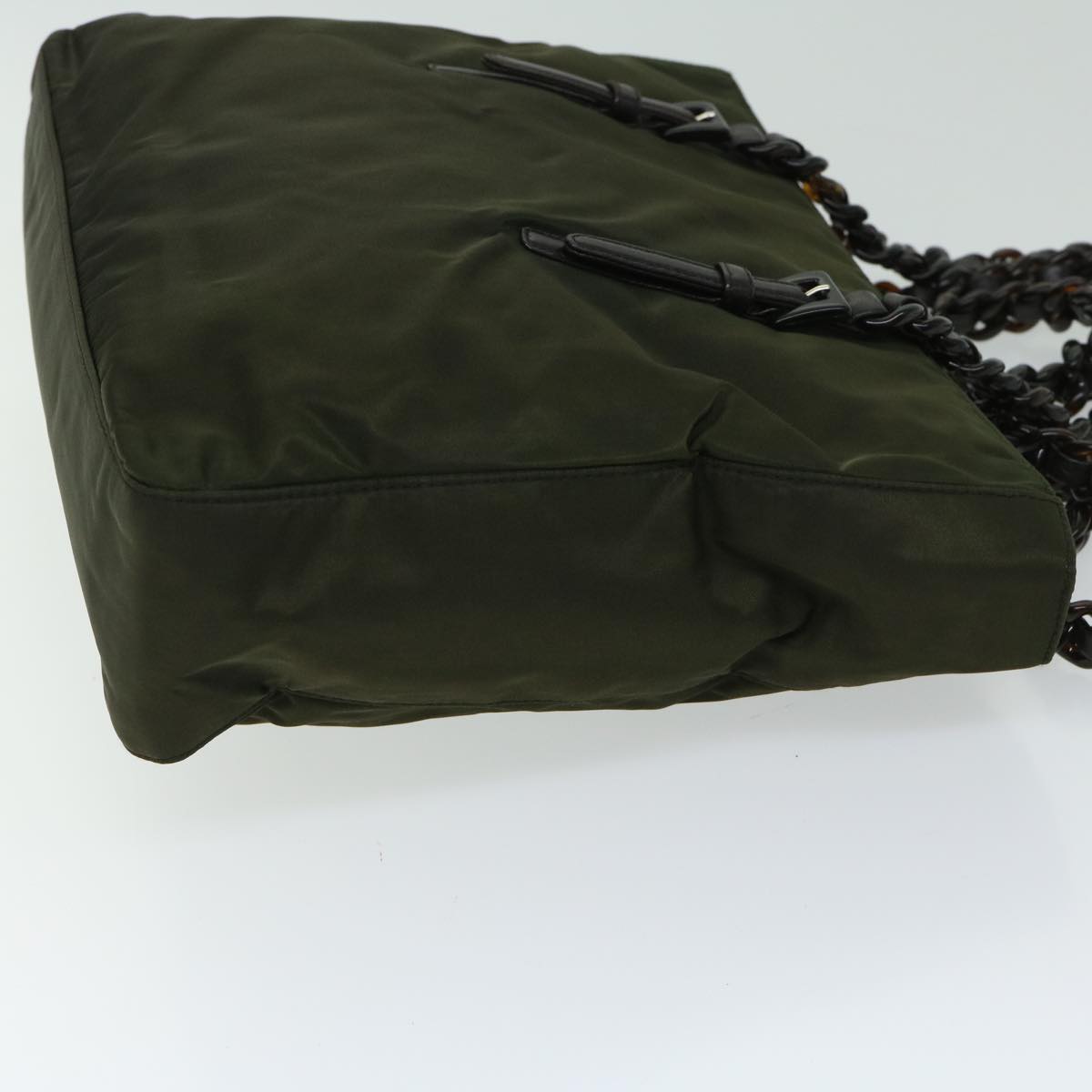 PRADA Chain Shoulder Bag Nylon Green Auth ac2783