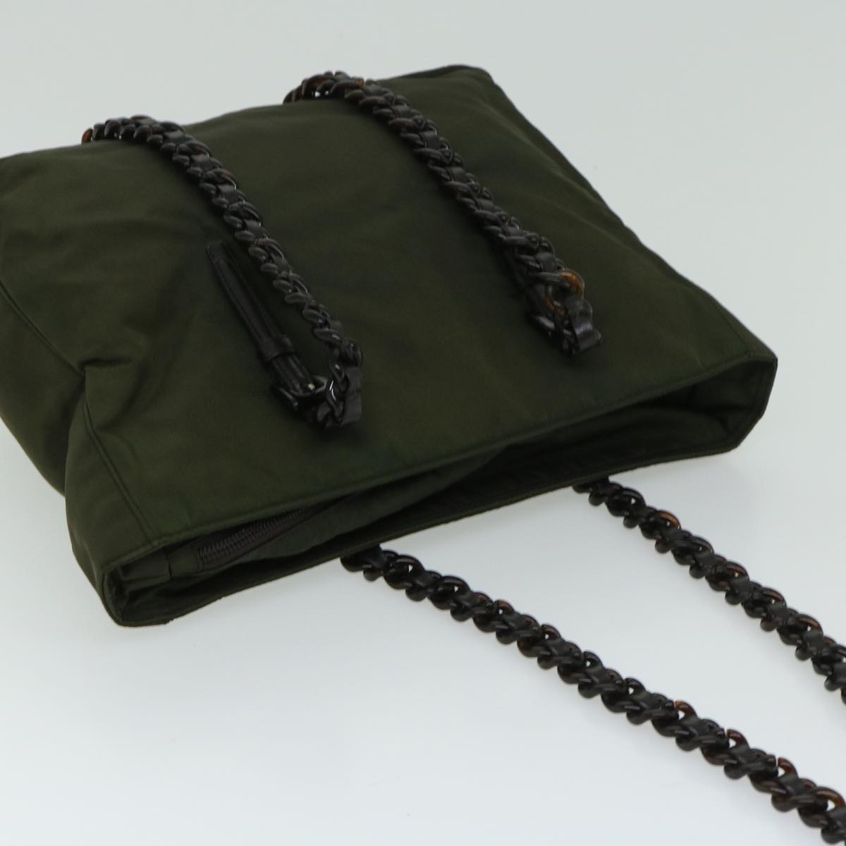 PRADA Chain Shoulder Bag Nylon Green Auth ac2783