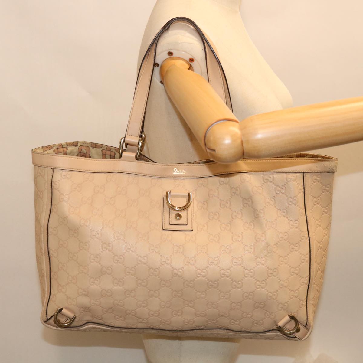 GUCCI GG Canvas Guccissima Tote Bag Beige 141472 Auth ac2799