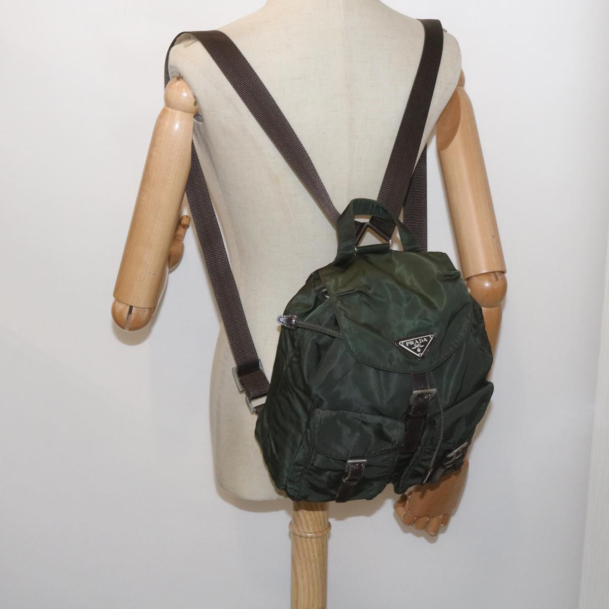 PRADA Backpack Nylon Green Auth ac2808