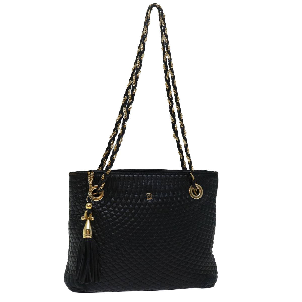 BALLY Quilted Chain Shoulder Bag Leather Black Auth ac2821