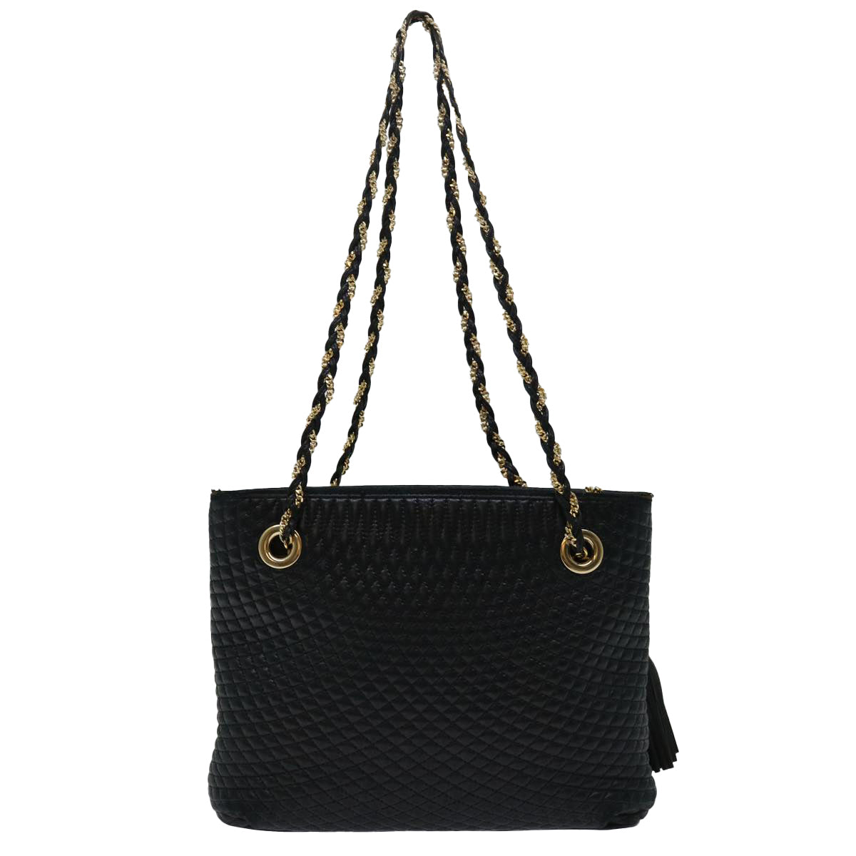 BALLY Quilted Chain Shoulder Bag Leather Black Auth ac2821