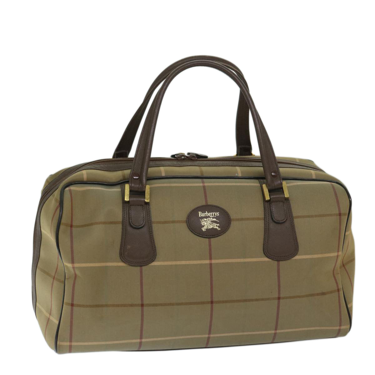 Burberrys Nova Check Boston Bag Canvas Beige Auth ac2836