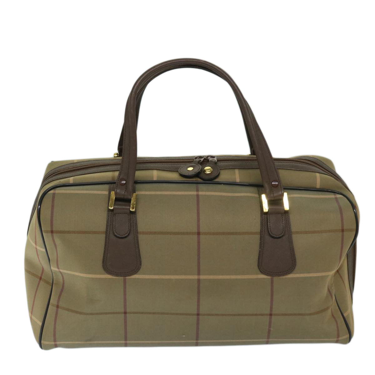 Burberrys Nova Check Boston Bag Canvas Beige Auth ac2836