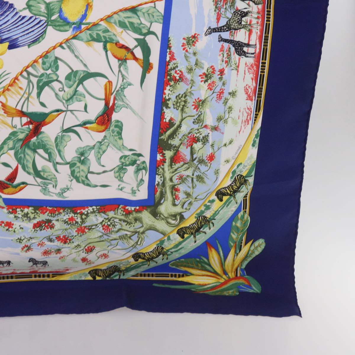 HERMES Carre 90 TROPIQUES Scarf Silk Blue Auth ac2846