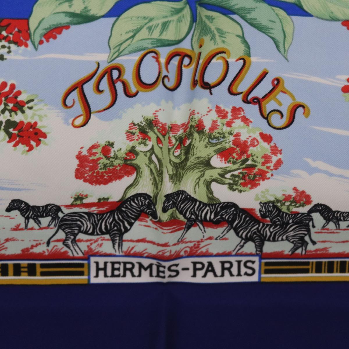 HERMES Carre 90 TROPIQUES Scarf Silk Blue Auth ac2846