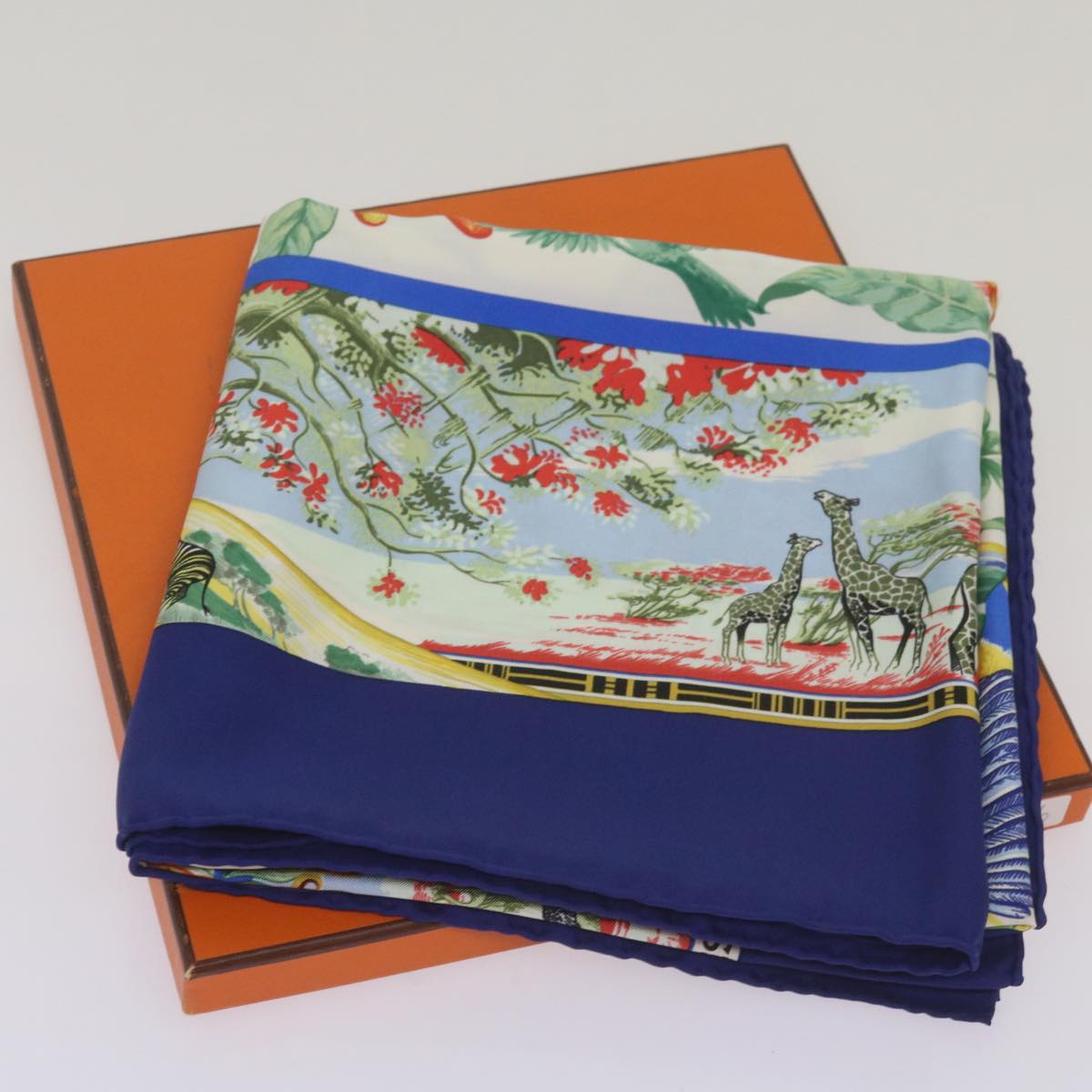 HERMES Carre 90 TROPIQUES Scarf Silk Blue Auth ac2846