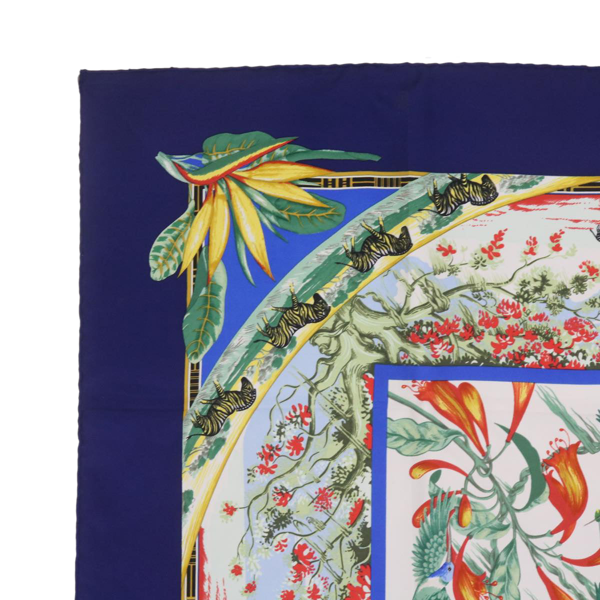 HERMES Carre 90 TROPIQUES Scarf Silk Blue Auth ac2846