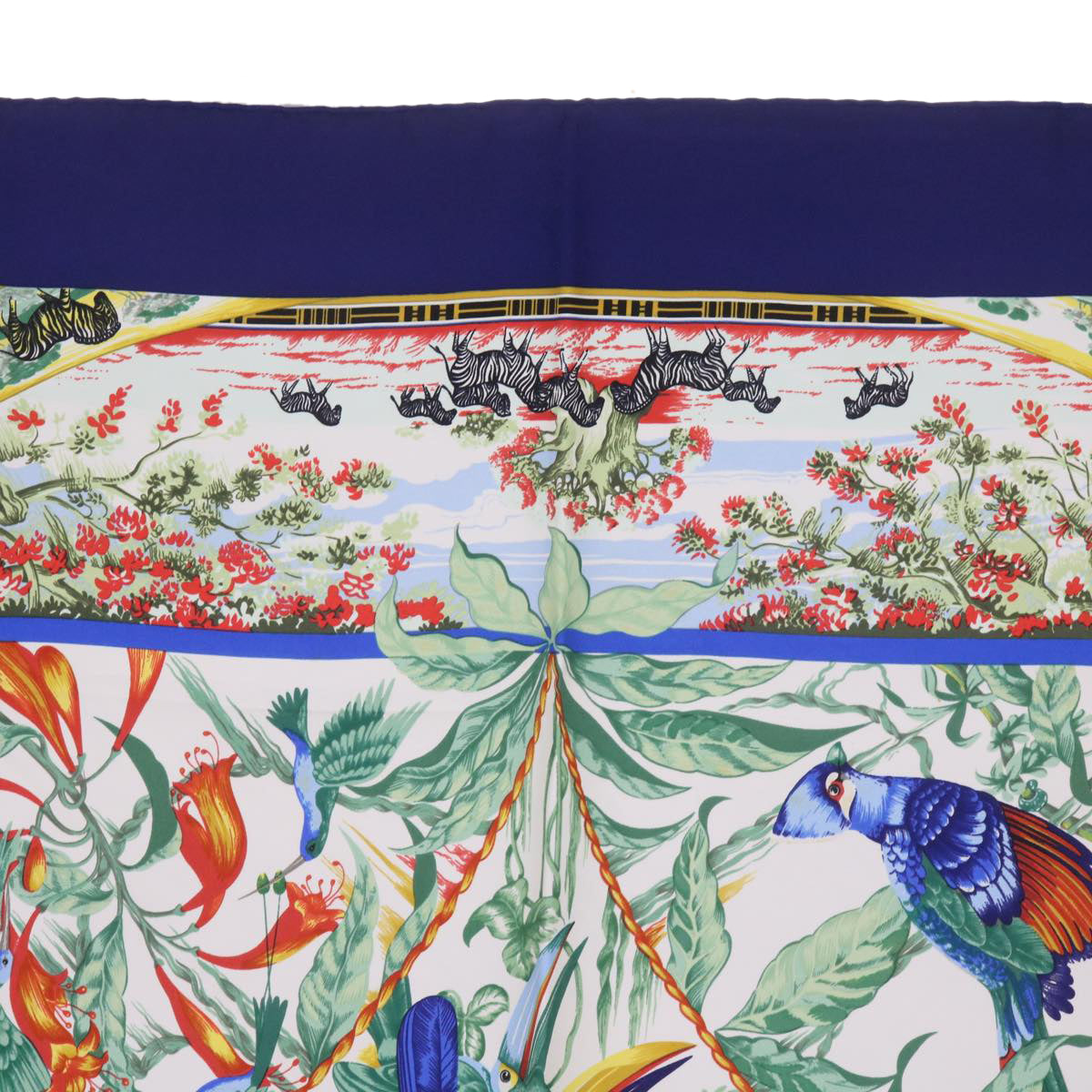 HERMES Carre 90 TROPIQUES Scarf Silk Blue Auth ac2846