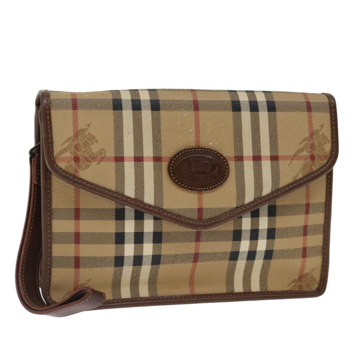 Burberrys Nova Check Clutch Bag PVC Beige Auth ac2856