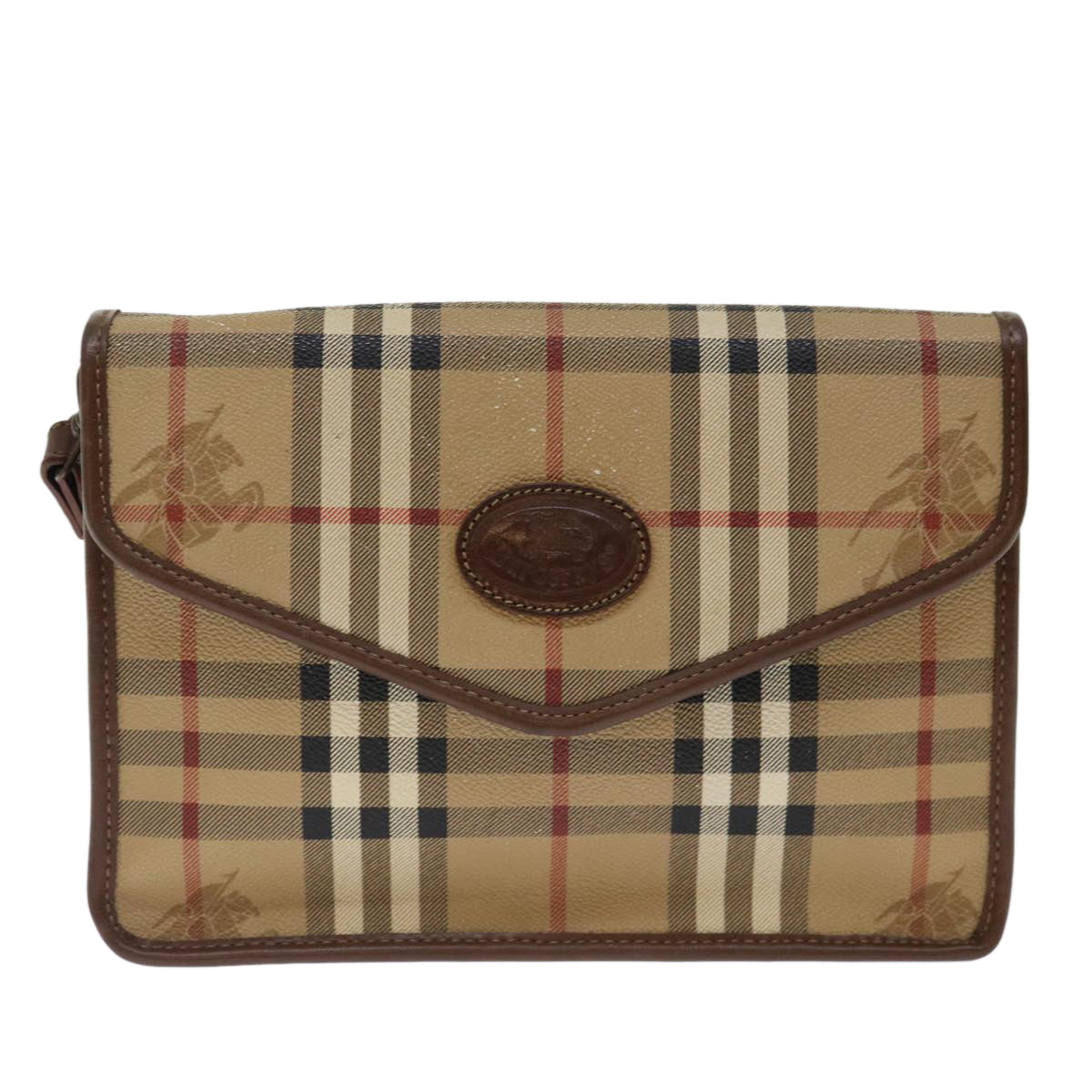 Burberrys Nova Check Clutch Bag PVC Beige Auth ac2856