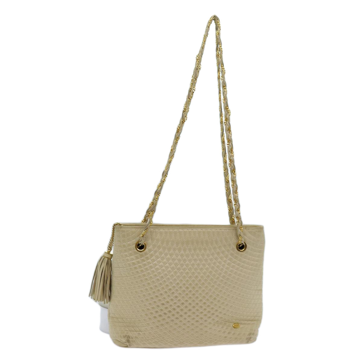 BALLY Quilted Chain Shoulder Bag Leather Beige Auth ac2905