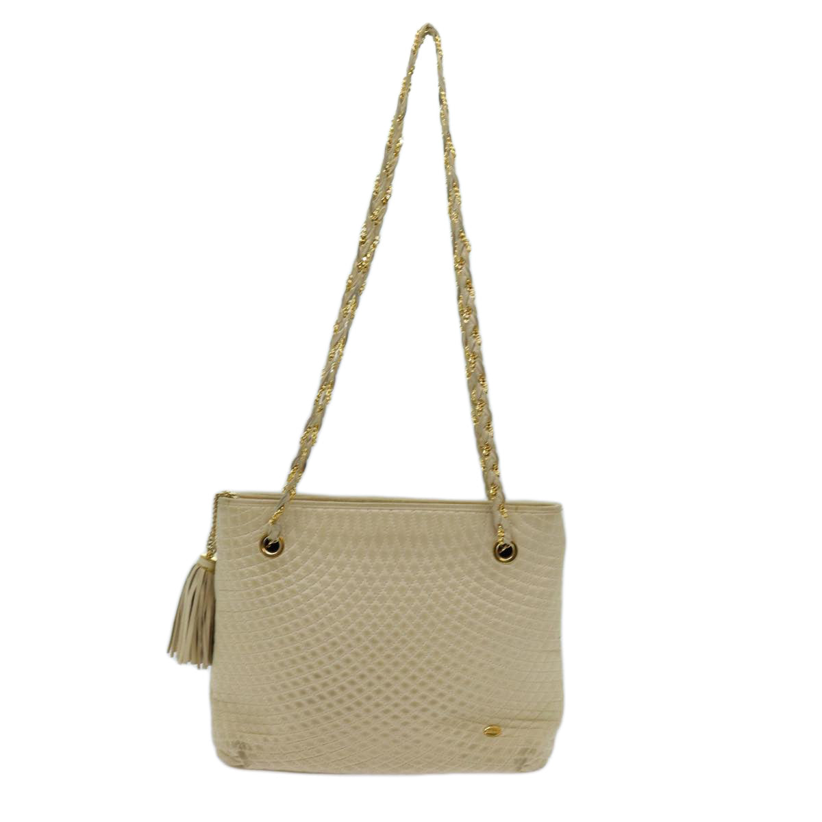 BALLY Quilted Chain Shoulder Bag Leather Beige Auth ac2905