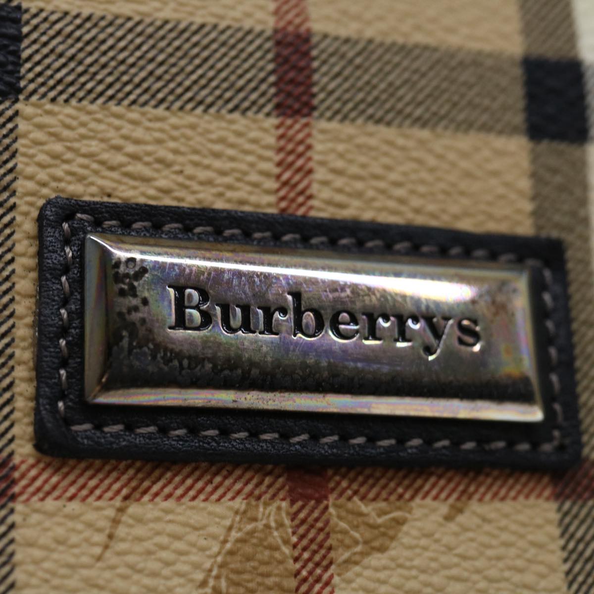 Burberrys Nova Check Clutch Business Bag PVC Beige Black Auth ac2909