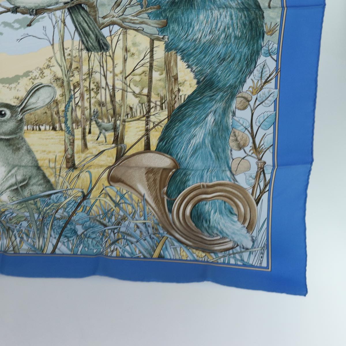 HERMES Carre 90 CHASSE au BOIS Scarf Silk Blue Auth ac2915