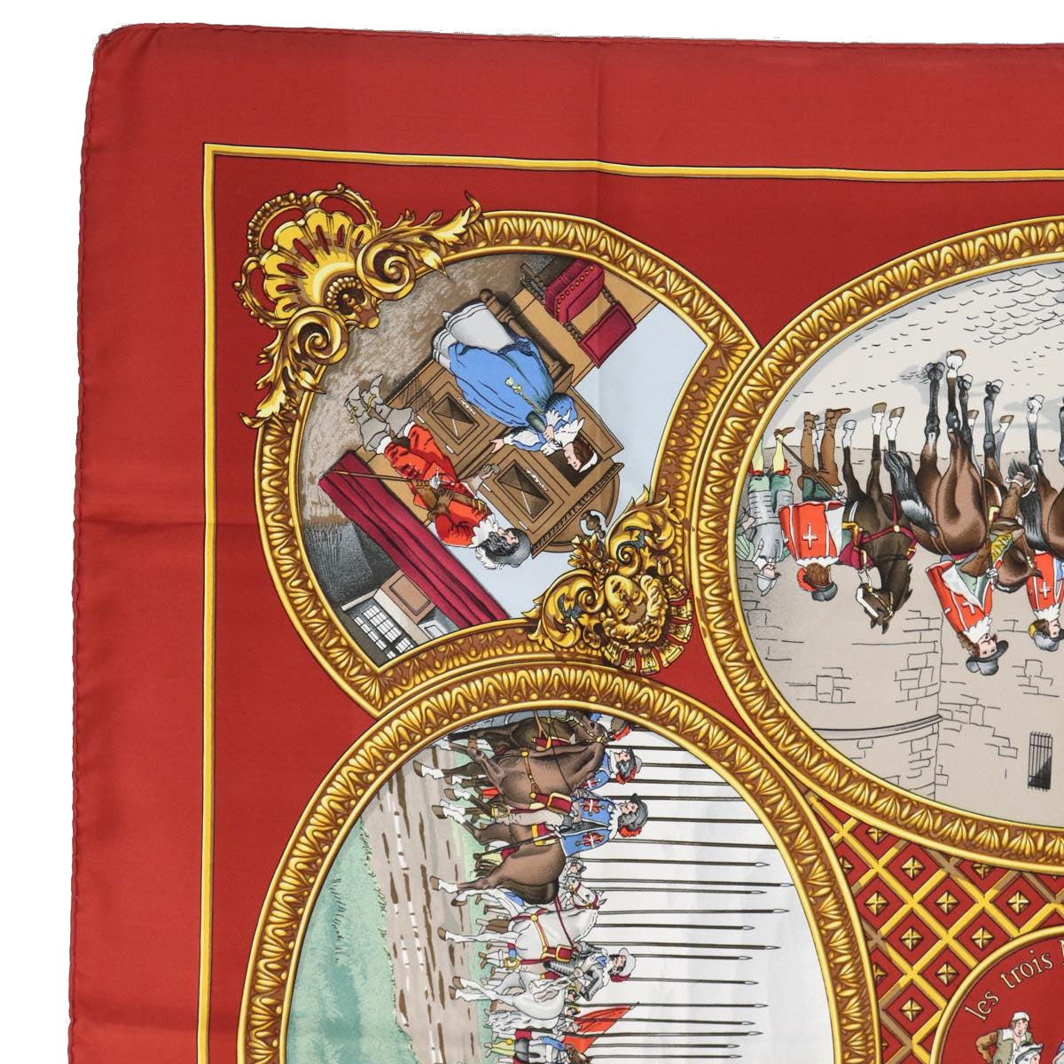 HERMES Carre 90 Les Trois Mousquetaires Scarf Silk Red Auth ac2952