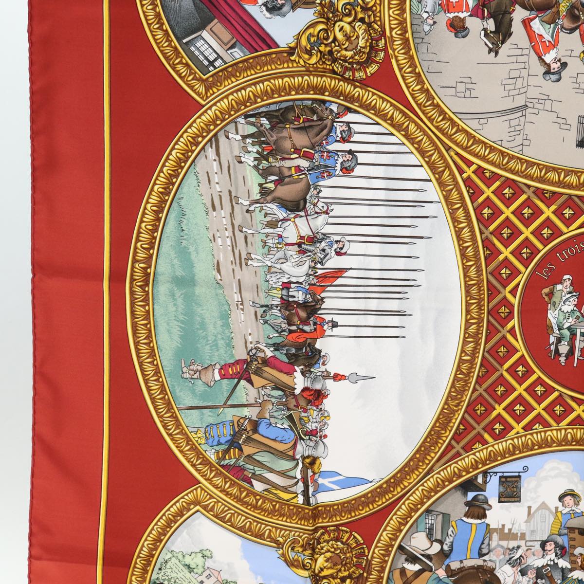 HERMES Carre 90 Les Trois Mousquetaires Scarf Silk Red Auth ac2952