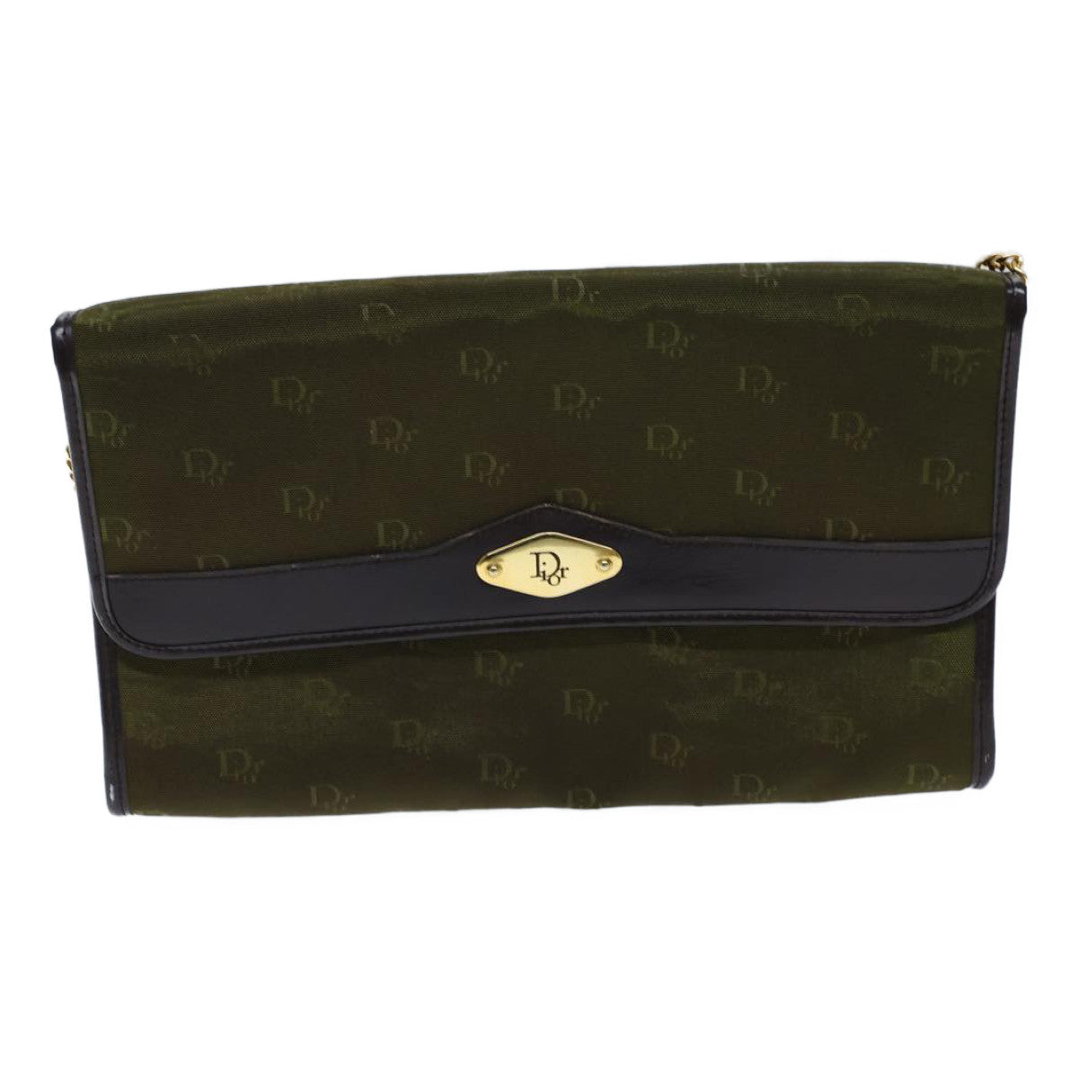 Christian Dior Chain Shoulder Bag Nylon Green Auth ac2954